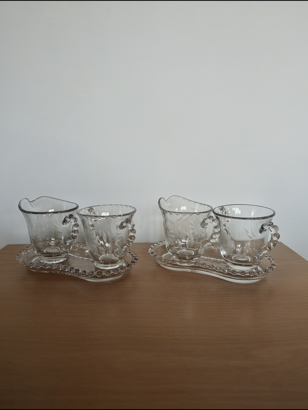 2 Sets Of W H Hughes "Cornflower Candlewick" Ball Edge Sugar And Cream Set